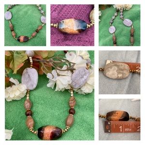 🆕SOOTHING GENUINE AGATE NECKLACE HAND STRUNG WITH GLASS AND METAL BEAD ACCENTS